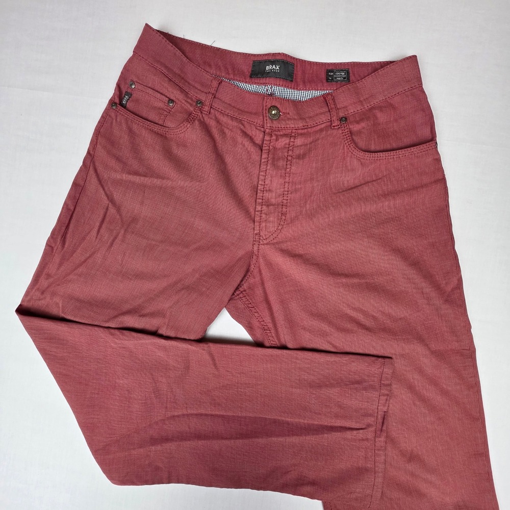 Brax Feel Good Cooper Regular Fit Pants Mens 34/34 Burgundy Red Micro Texture